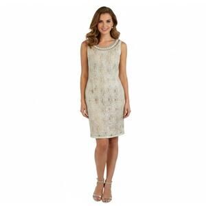 Frank Lyman Sleeveless Embellished Sheath Special Occasion Dress White Size 6